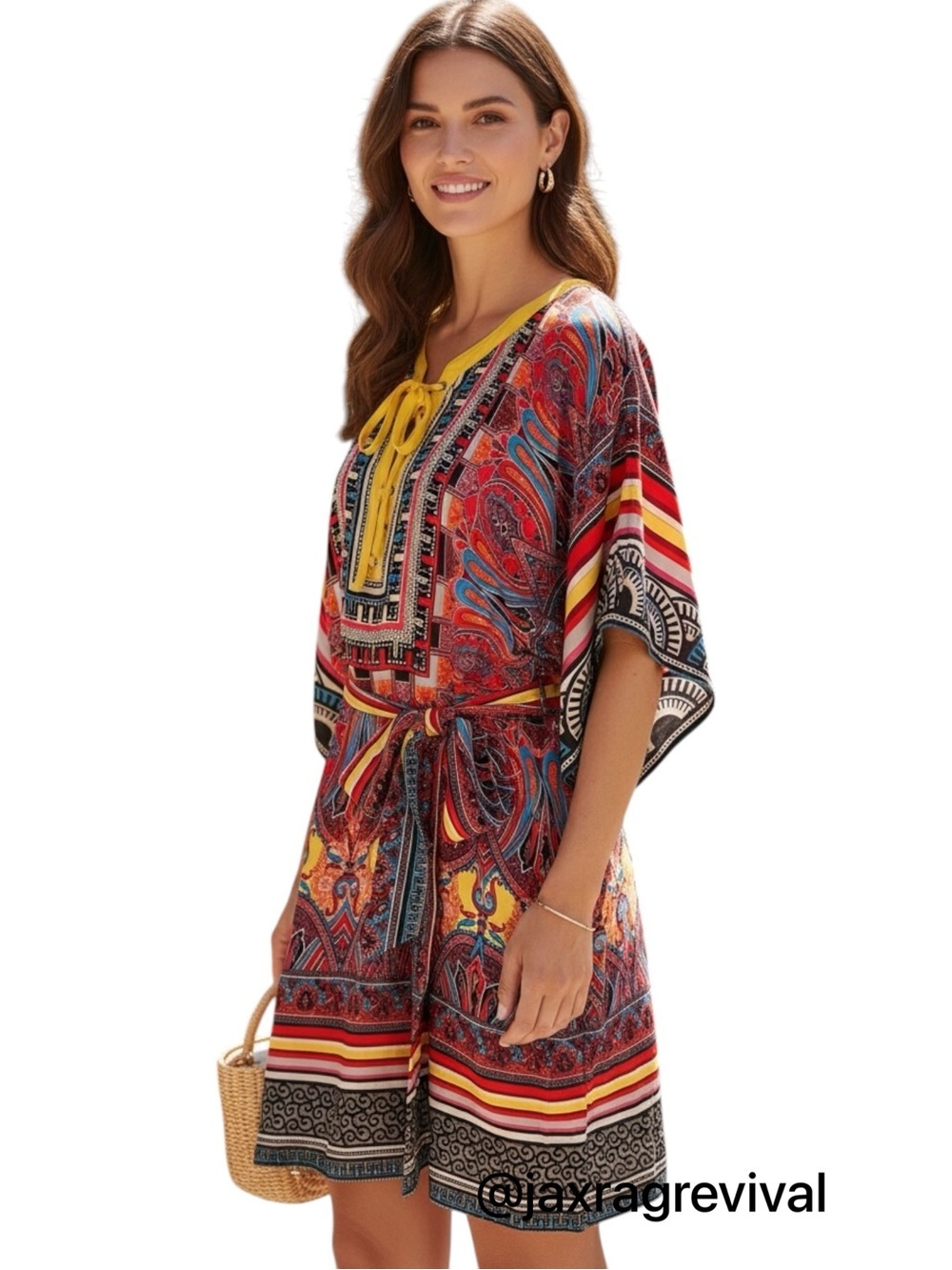 Cache Paisley Striped Multicolored Silk Blend Boho Tunic Dress Women’s Large